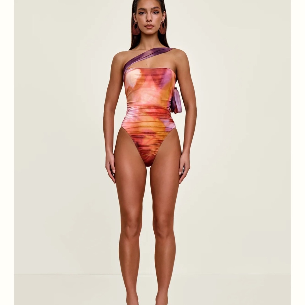 NWT Andrea Iyamah Multicolor One-Shoulder Swim One Piece - Picture 3 of 7